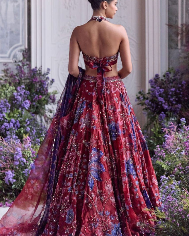 Fashion Dream Women Red Taby Silk Lehenga