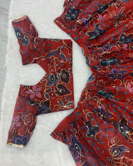Fashion Dream Women Red Taby Silk Lehenga