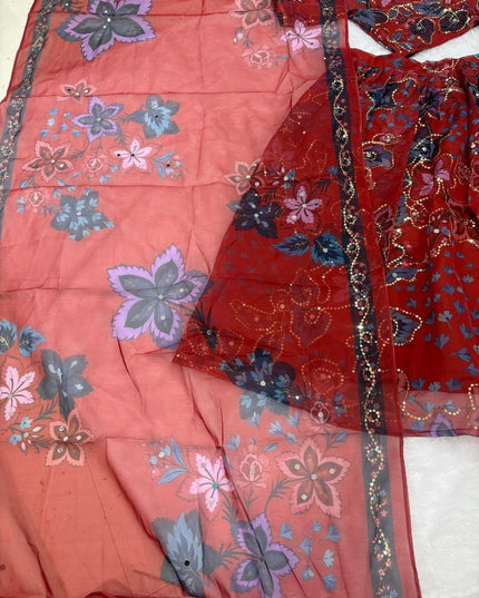 Fashion Dream Women Red Taby Silk Lehenga