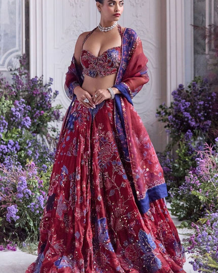 Fashion Dream Women Red Taby Silk Lehenga