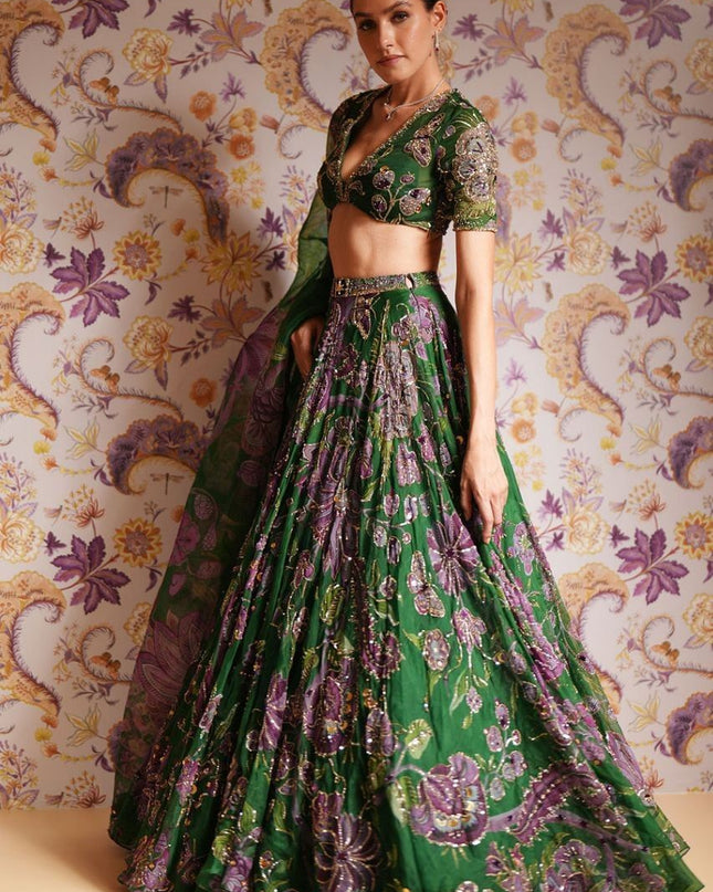 Fashion Dream Women Green Taby Silk Lehenga