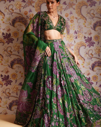 Fashion Dream Women Green Taby Silk Lehenga