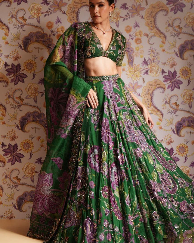 Fashion Dream Women Green Taby Silk Lehenga