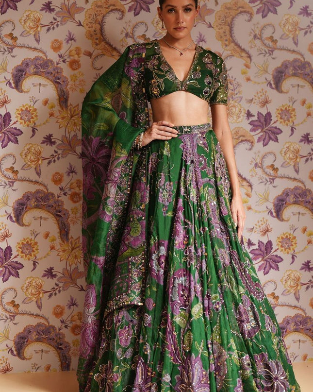 Fashion Dream Women Green Taby Silk Lehenga