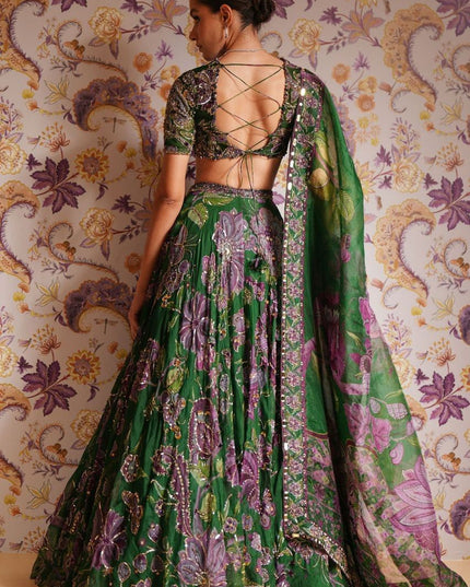 Fashion Dream Women Green Taby Silk Lehenga