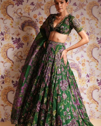Fashion Dream Women Green Taby Silk Lehenga