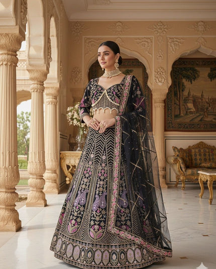 Fashion Dream Women Black Kasturi Silk Lehenga
