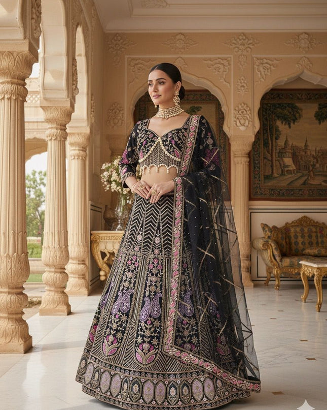 Fashion Dream Women Black Kasturi Silk Lehenga
