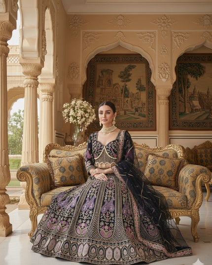 Fashion Dream Women Black Kasturi Silk Lehenga