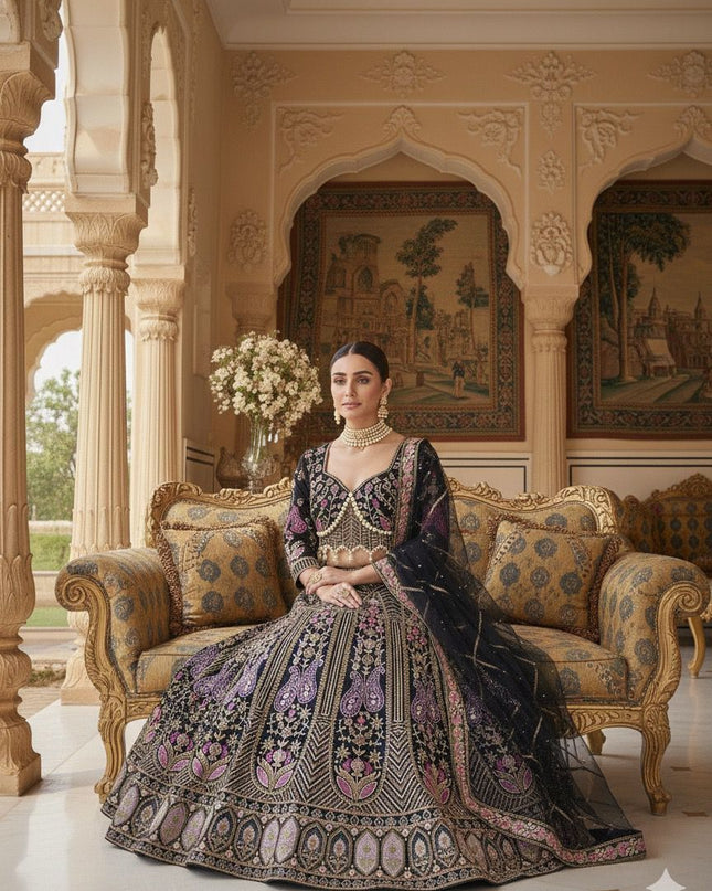 Fashion Dream Women Black Kasturi Silk Lehenga