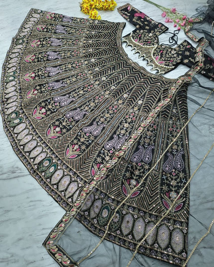 Fashion Dream Women Black Kasturi Silk Lehenga