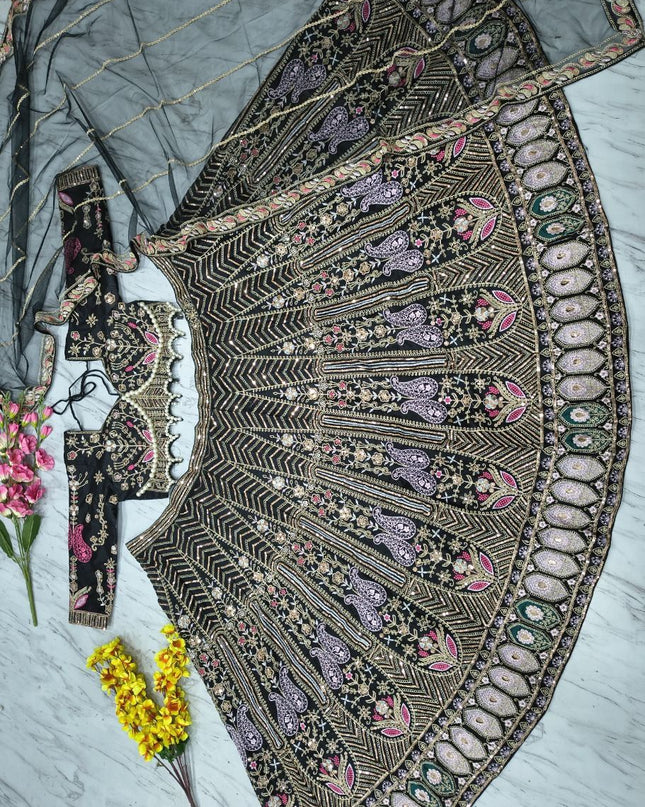 Fashion Dream Women Black Kasturi Silk Lehenga