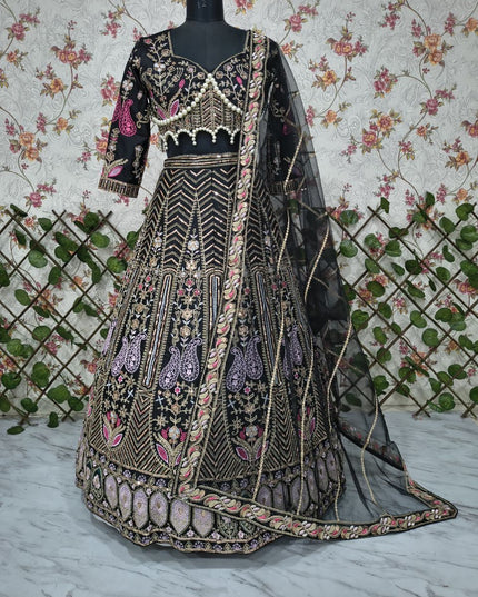 Fashion Dream Women Black Kasturi Silk Lehenga