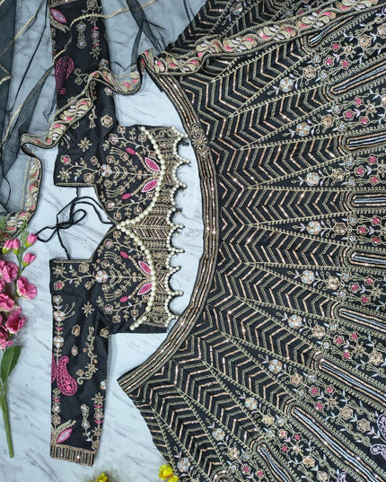 Fashion Dream Women Black Kasturi Silk Lehenga
