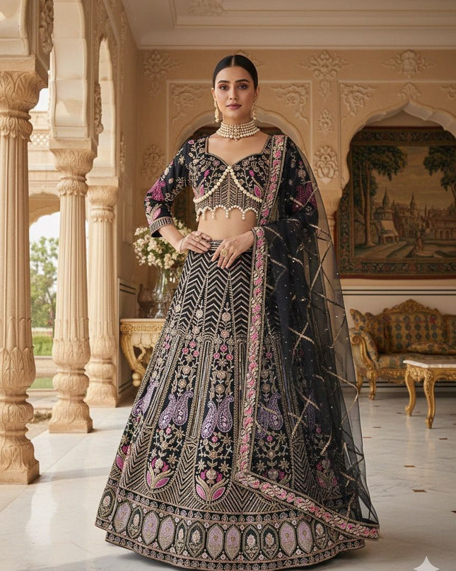 Fashion Dream Women Black Kasturi Silk Lehenga
