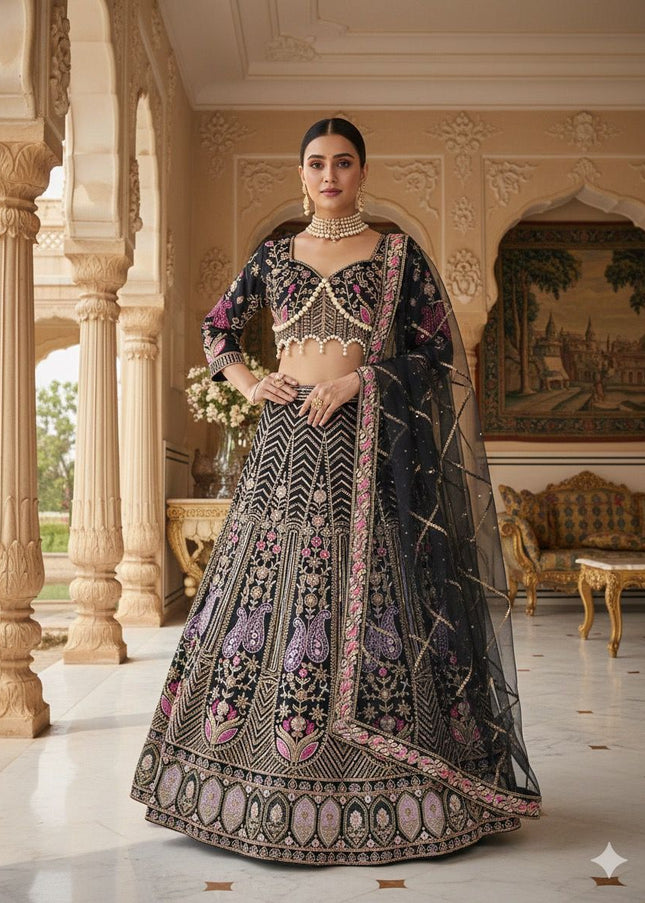 Fashion Dream Women Black Kasturi Silk Lehenga