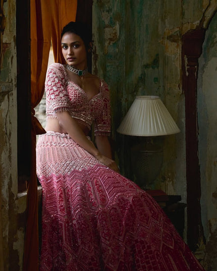 Fashion Dream Women Pink Georgette Lehenga