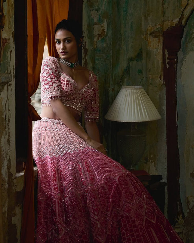 Fashion Dream Women Pink Georgette Lehenga