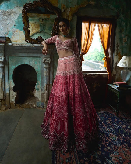Fashion Dream Women Pink Georgette Lehenga