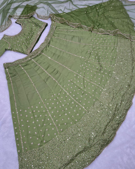 Fashion Dream Women Mahendi Green Vichitra Silk Lehenga