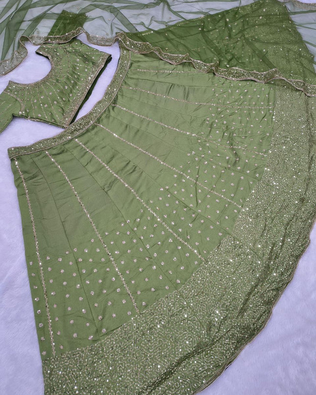 Fashion Dream Women Mahendi Green Vichitra Silk Lehenga