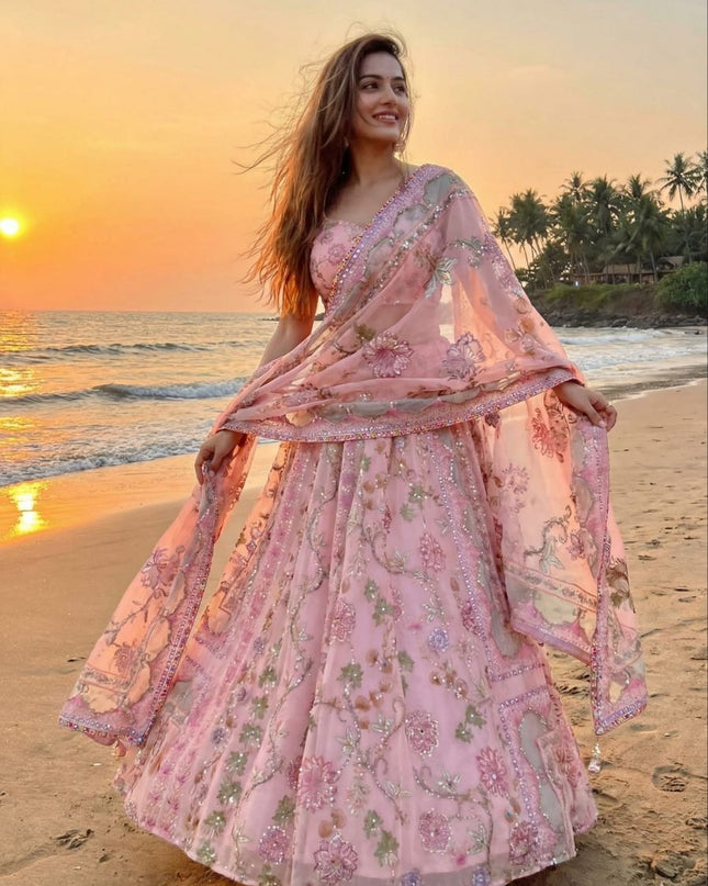 Fashion Dream Women Peach Taby Silk Lehenga