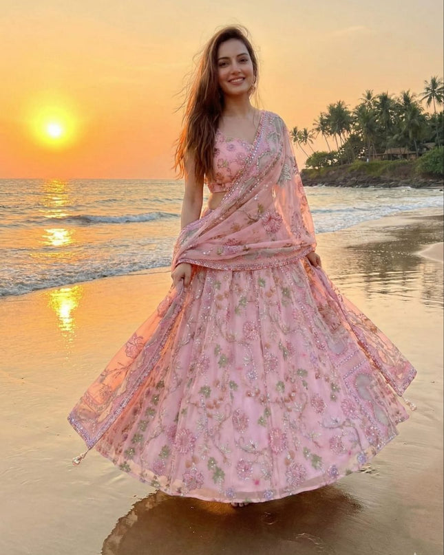 Fashion Dream Women Peach Taby Silk Lehenga