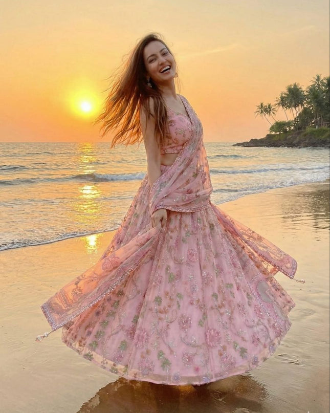 Fashion Dream Women Peach Taby Silk Lehenga