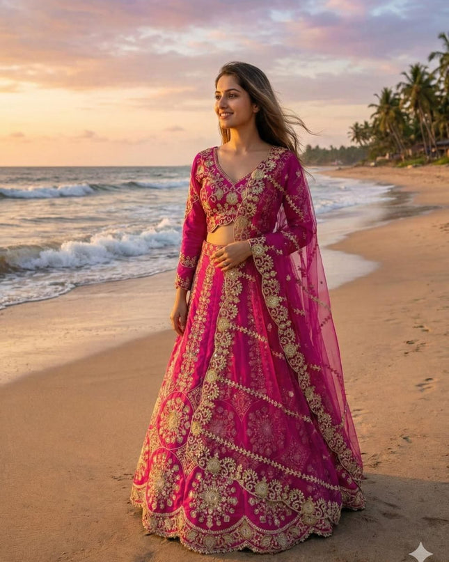 Fashion Dream Women Magenta Two Tone Silk Lehenga