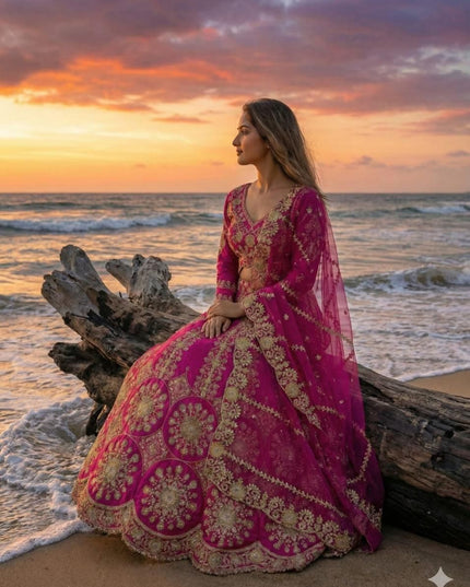 Fashion Dream Women Magenta Two Tone Silk Lehenga