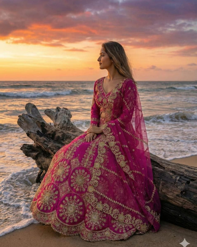 Fashion Dream Women Magenta Two Tone Silk Lehenga