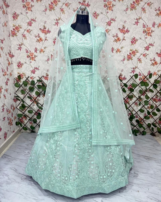 Fashion Dream Women Turquoise Soft Butterfly Net Lehenga