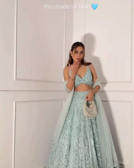 Fashion Dream Women Turquoise Soft Butterfly Net Lehenga
