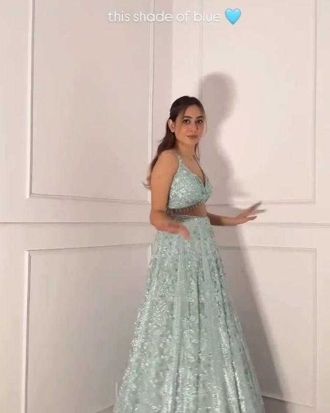 Fashion Dream Women Turquoise Soft Butterfly Net Lehenga