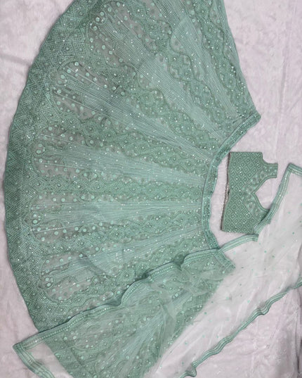 Fashion Dream Women Turquoise Soft Butterfly Net Lehenga