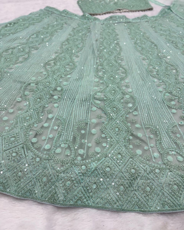 Fashion Dream Women Turquoise Soft Butterfly Net Lehenga