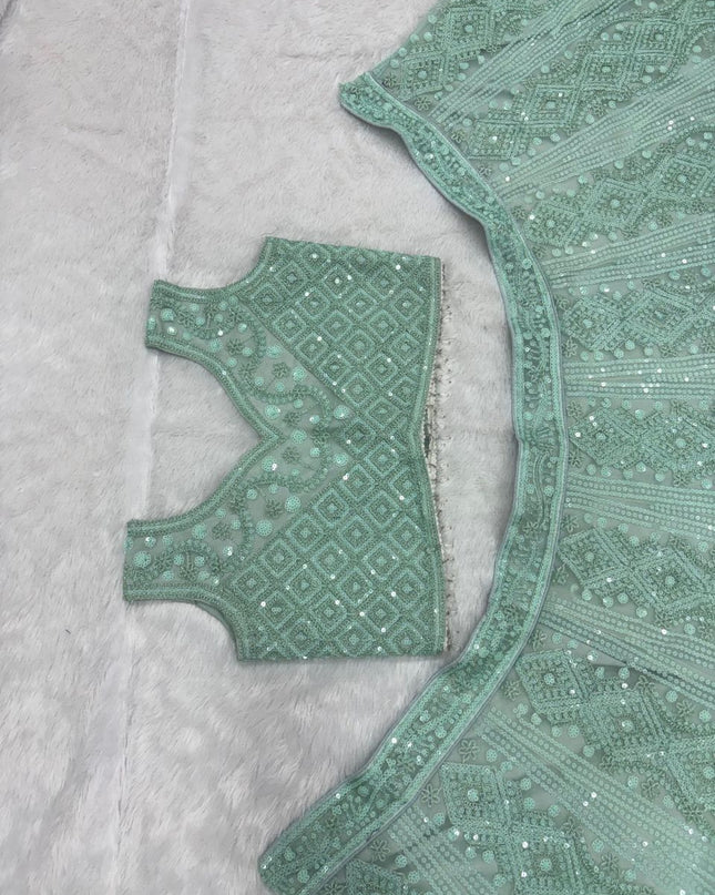 Fashion Dream Women Turquoise Soft Butterfly Net Lehenga