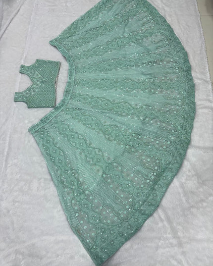 Fashion Dream Women Turquoise Soft Butterfly Net Lehenga