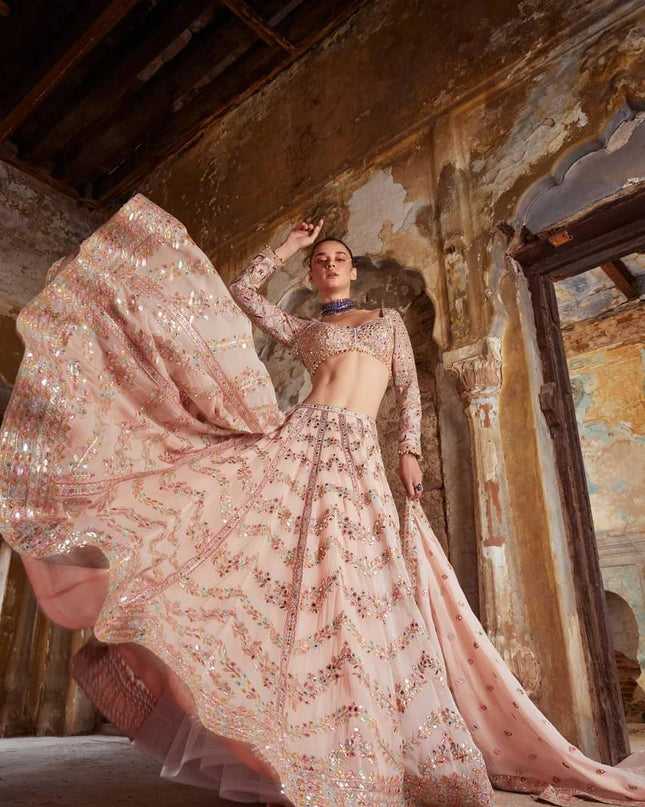 Fashion Dream Women Peach Faux georgette Lehenga
