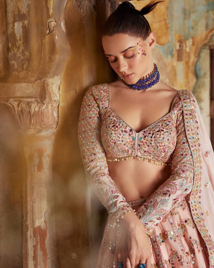 Fashion Dream Women Peach Faux georgette Lehenga