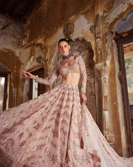 Fashion Dream Women Peach Faux georgette Lehenga