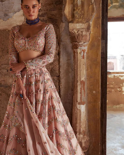 Fashion Dream Women Peach Faux georgette Lehenga