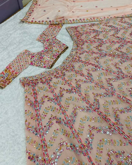Fashion Dream Women Peach Faux georgette Lehenga