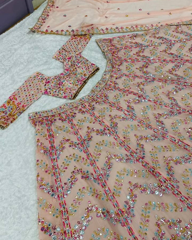 Fashion Dream Women Peach Faux georgette Lehenga