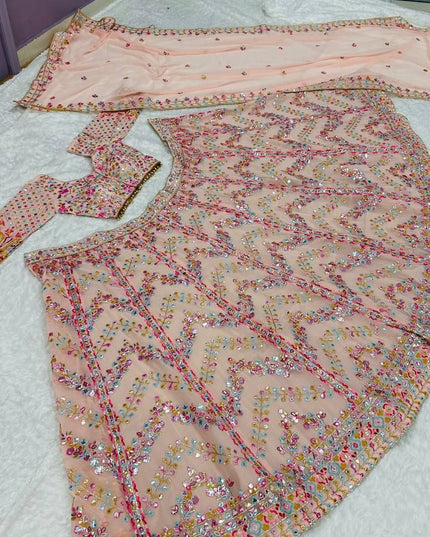 Fashion Dream Women Peach Faux georgette Lehenga
