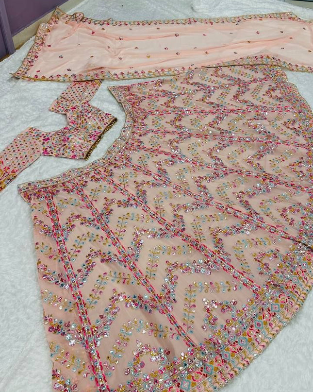Fashion Dream Women Peach Faux georgette Lehenga