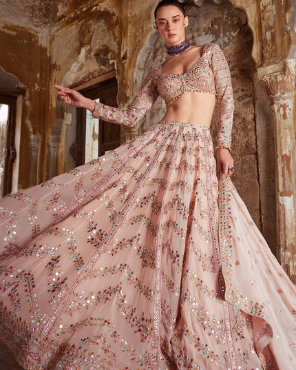 Fashion Dream Women Peach Faux georgette Lehenga