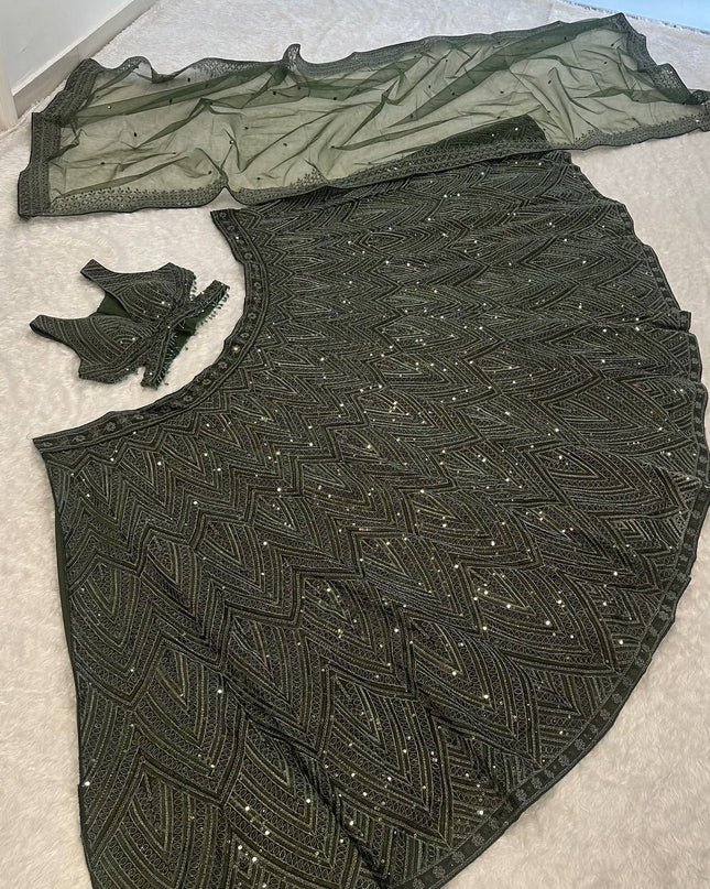 Fashion Dream Women Mahendi Green Chinon silk Lehenga