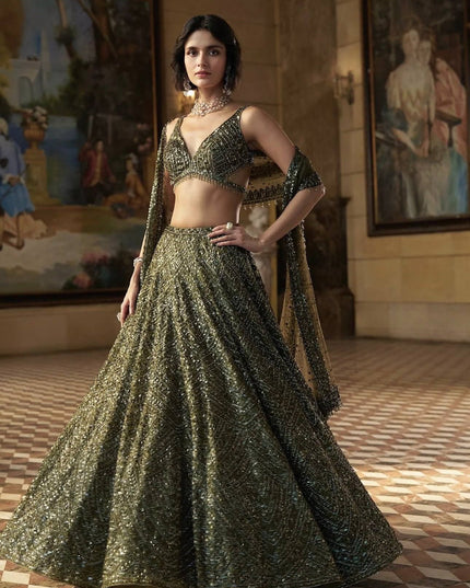 Fashion Dream Women Mahendi Green Chinon silk Lehenga