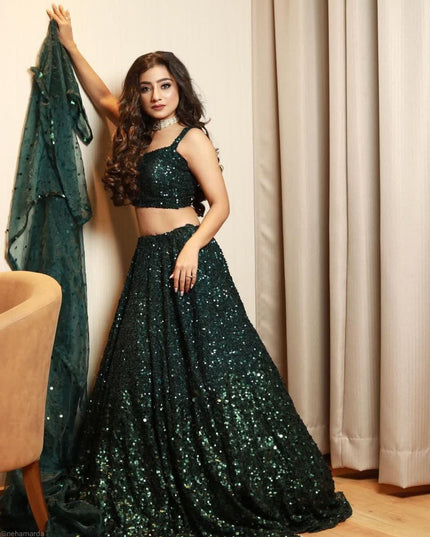 Fashion Dream Women Teal Green Tapeta Satin Silk Lehenga
